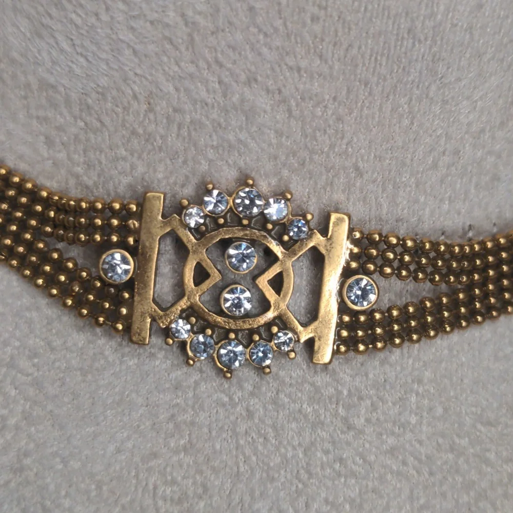 Express gold mesh art deco style chocker necklace w/ rhinestones - Picture 2 of 5